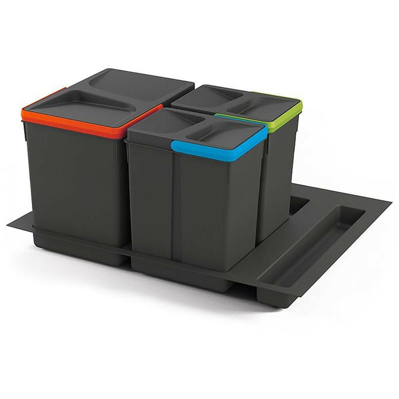 Emuca - Kit de poubelles 15 L + 2x7 L module 600 mm Plastique Gris anthracite + base