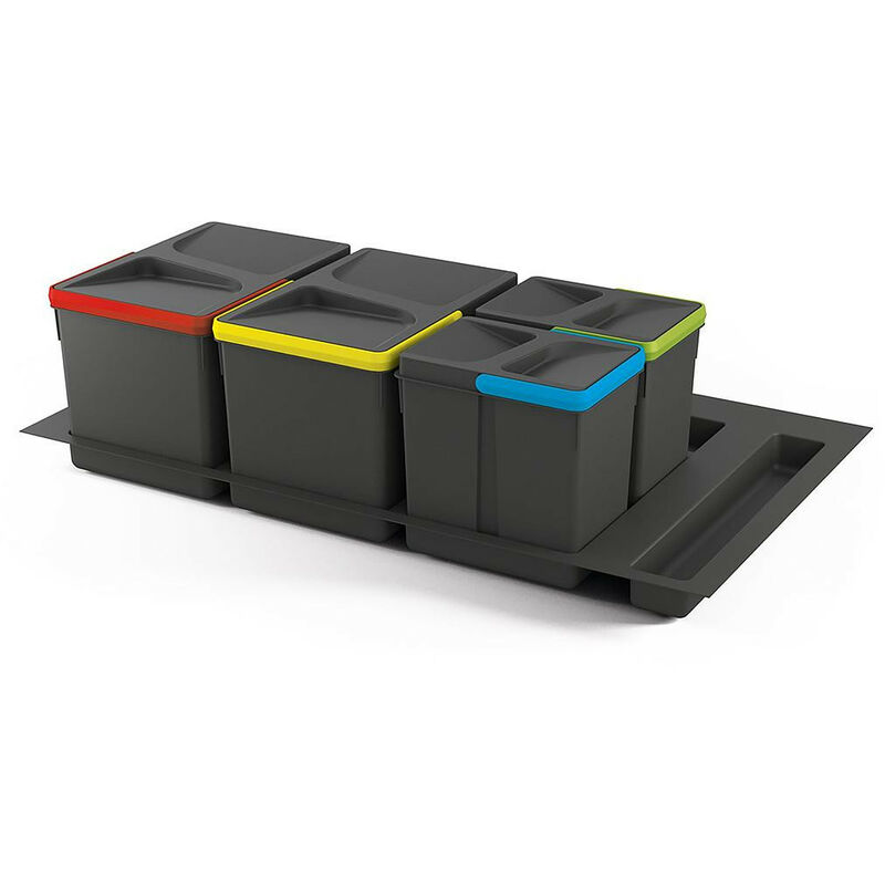 Kit de poubelles 2x12 l 2x6 l module 900 mm Plastique Gris anthracite - Emuca