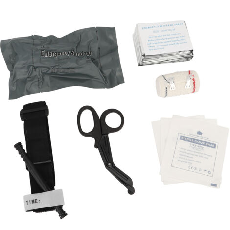 Kit de Premiers Secours Complet avec Garrot, Ciseaux de Trauma, Couverture de Survie et Bandages - Équipement de Secours d'Urgence pour Randonnée et Camping
