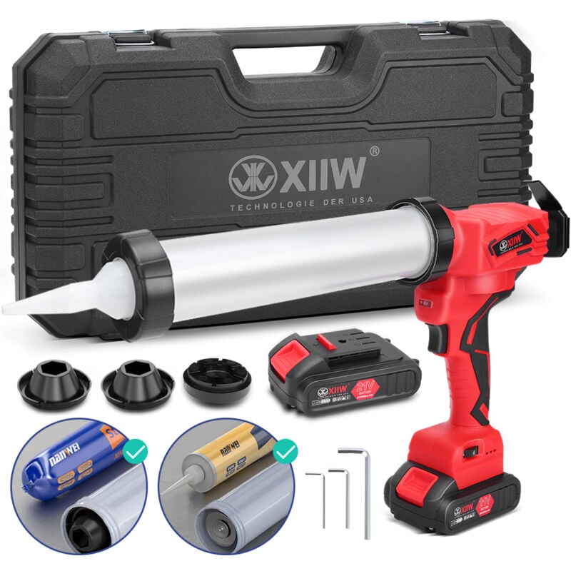 Kit de presse à cartouche sans fil, jusqu'à 7 840 n, Seringue en silicone pour cartouches de 310 ml, Cylindre en caoutchouc souple max 600 ml, 6