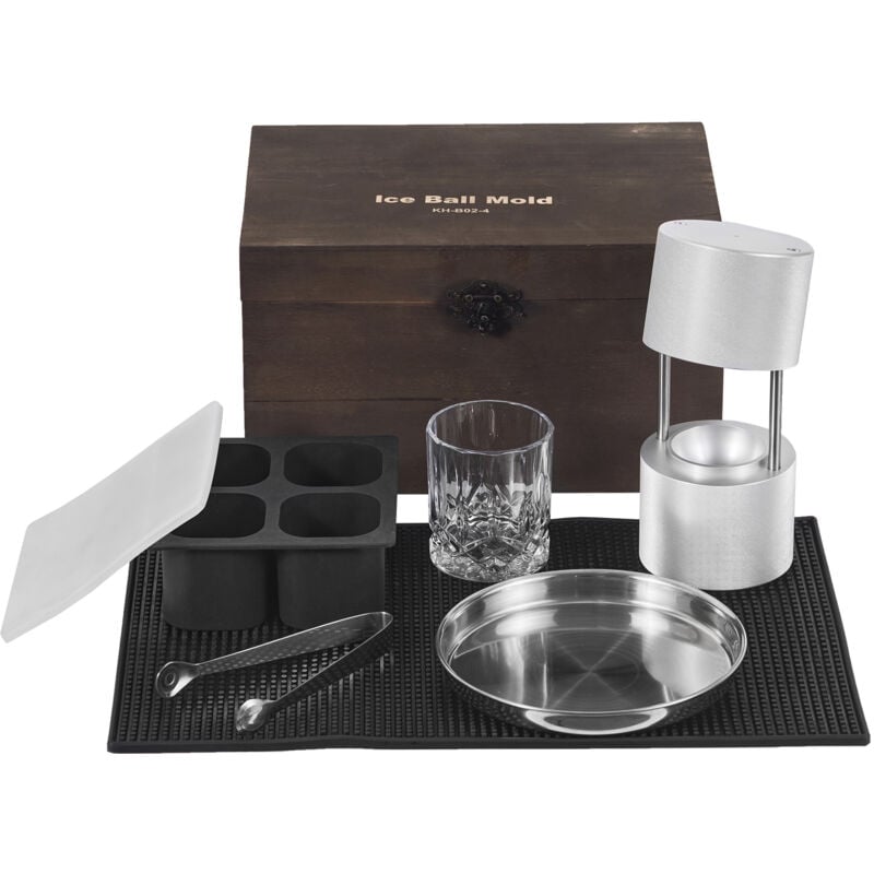 Kit de presse à glaçons Mophorn machine à glaçons ronde en aluminium aéronautique de 60 mm avec moule à blocs, bac d'égouttage, pince et verre pour