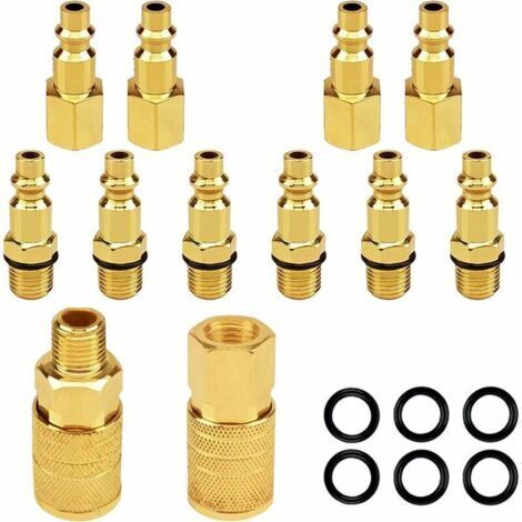 Kit de prise de connecteur d'air 1/4' NPT – 12 pièces – Acier plaqué cuivre – Pression 300 psi – Raccords rapides compatibles pneumatiques