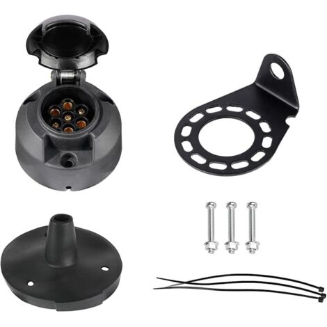 Kit de Prise Remorque 7 Broches avec Joint en Caoutchou et Support de Montage en Métal, 12V Étanche Connecteur Prise Remorque Femelle, pour Caravane Voitures RV Bateau