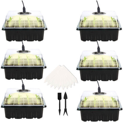 Kit de propagación de plántulas con iluminación LED, 12 compartimentos  Bandeja de polipropileno iluminada para plántulas  18 x 13 x 5 cm  500 g  IP65