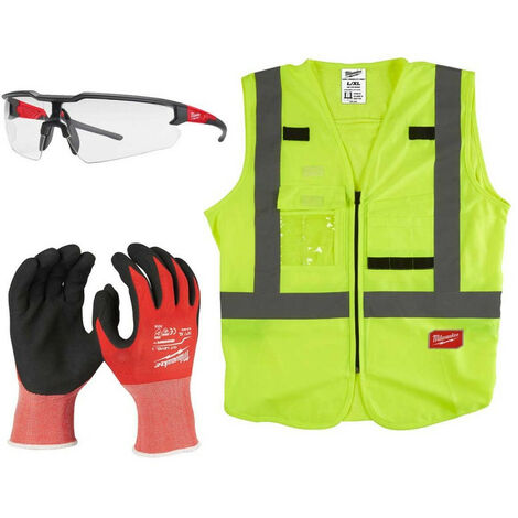 Ensemble d'équipements Milwaukee gilet gants et lunettes