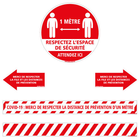 KIT DE PROTECTION SANITAIRE COVID.19 . DISTANCES DE SECURITE A RESPECTER EN TEMPS D'EPIDEMIE. Rouge . - Rouge