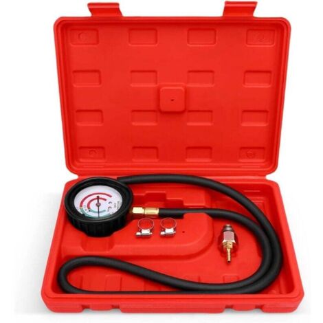 Kit de prueba de presión: salida de diagnóstico para llenar el convertidor catalítico con manómetro de 2,5 psi/bar, 6 pies, adaptadores M 12/M 18 y contenedor ABS para reparación de automóviles.