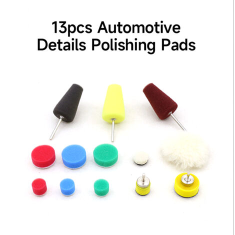 【Kit de pulido de coches】Juego de 13 almohadillas de pulido hechas de lana esponjosa + barra de sujeción para detalles y acabados.