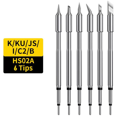 Kit de puntas de soldadura de repuesto FNIRSI HS02A, 6 puntas de precisión (K, KU, B, I, JS, C2) para soldador eléctrico HS02A