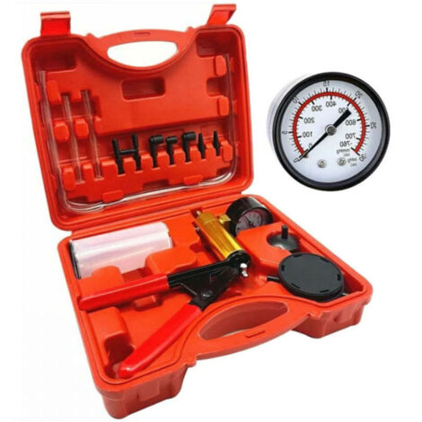 Kit de purge de frein et testeur de pompe à vide – 6 adaptateurs pour véhicules – Manomètre intégré – Poignée en acier robuste