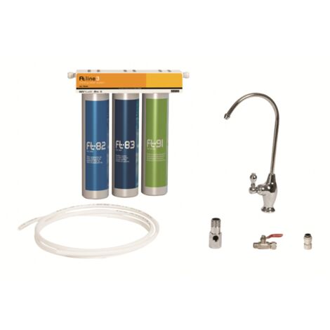 Kit de purification d'eau – Filtration 3 cartouches – Élimine bactéries et chlore – Débit 1L/min – Installation sous évier – Ft Line
