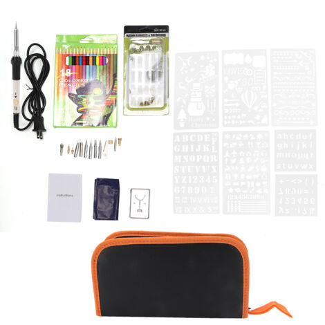 Kit de pyrogravure 71 pièces avec stylo à brûler électrique pour bois, fer à souder et outils de peinture (Blanc, prise US 110V)