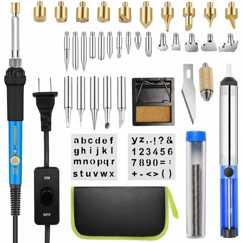 KZQ - Kit de Pyrogravure Bois, 54 pcs Kit de Gravure avec Température Réglable à 60W pour la Pyrogravure, le Soudage, et l'Artisanat sur Bois, Cuir