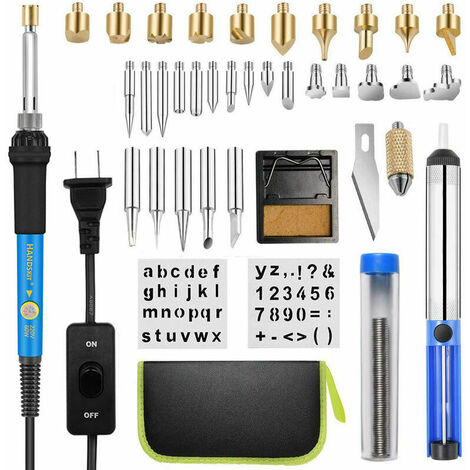 Kit de Pyrogravure Bois，Trousse à Outils de Gravure, 54 PCS Kit Pyrogravure Bois 60W Température Réglable pour la Pyrogravure Souder DIY et L'artisanat sur Bois Cuir Surface de liège