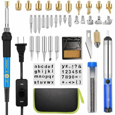 Kit de Pyrogravure Bois，Trousse à Outils de Gravure, 54 PCS Kit Pyrogravure Bois 60W Température Réglable pour la Pyrogravure Souder DIY et L'artisanat sur Bois Cuir Surface de liège