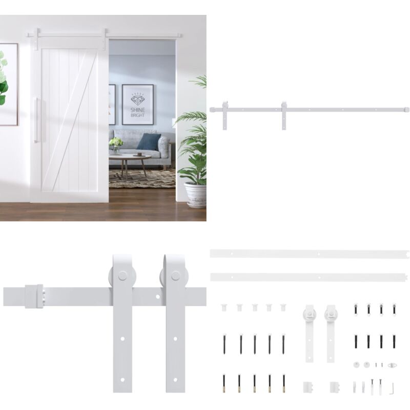 Kit de quincaillerie de porte coulissante 183 cm Acier Blanc - matériel de porte coulissante - matériels de porte coulissante - Home & Living - Blanc