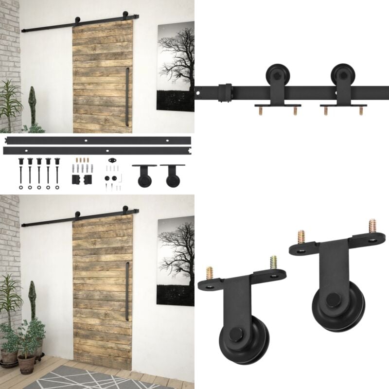 Vidaxl - Kit de quincaillerie de porte coulissante skien 200 cm noir - kit de fixation pour porte coulissante - kits de fixation pour porte