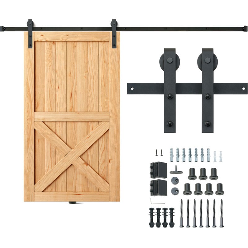 Kit de quincaillerie pour porte de grange coulissante Mophorn de 8 pieds, rail robuste d'une capacité de 330 lb pour porte simple, convient aux