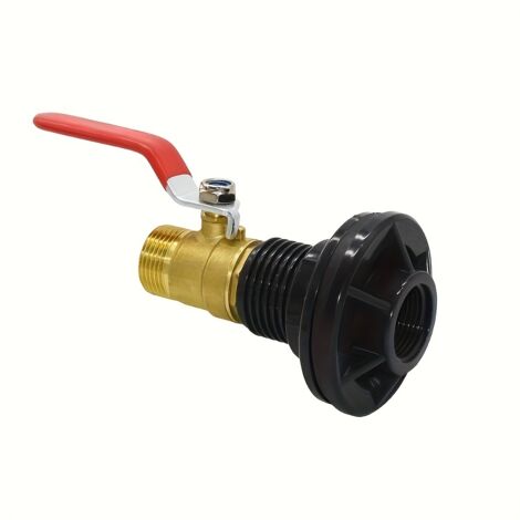 Kit de Raccord de Cloison en PVC avec Vanne à Boisseau en Laiton – Adaptateur 1/2" DN15 pour Baril d’Eau de Pluie, Aquarium et Réservoir