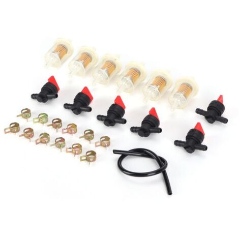 Kit de Raccordement Carburant Tondeuse – Valve Coupure + Filtre + Durite – Plastique & Métal – 6 Pièces