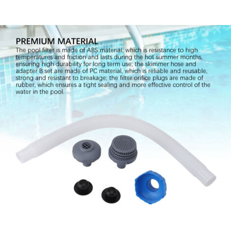 Kit de raccordement de buses pour piscine hors sol avec tuyau d'aspiration et adaptateur B, grille de filtre, buses d'entrée et bouchons en ABS/PC/caoutchouc