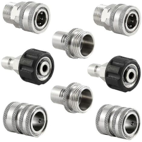 Kit de raccordement rapide pour nettoyeur haute pression en acier inoxydable 2024, raccord rapide M22 14 mm vers 3/8 po, adaptateur à dégagement rapide 3/4 po vers 1/2 po