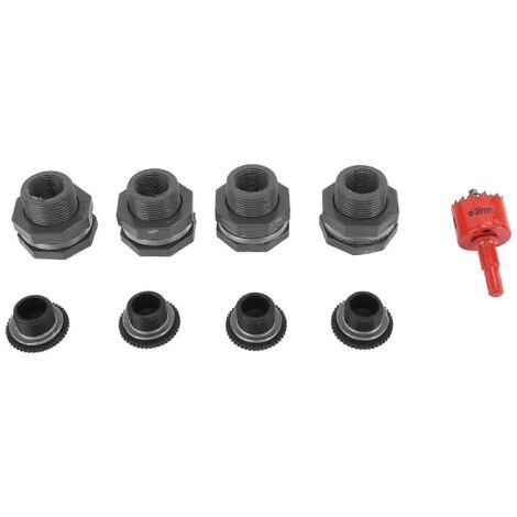 Kit de raccords pour traversée de cuve de récupération d'eau de pluie 3/4 pouce avec bouchons, scie cloche et connecteur PVC pour cuves, réservoirs d'eau, piscines, aquariums et baignoires.