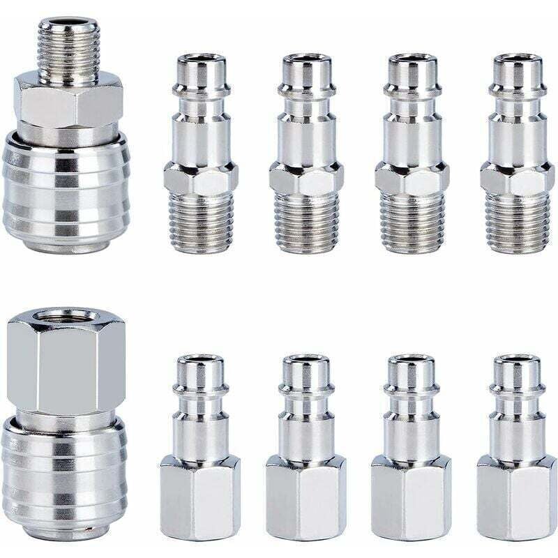 Image of Kit de raccords rapides pour tuyau de compresseur d'air 1/4" BSP mâle et femelle (10 pièces)