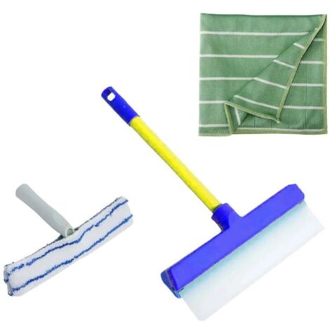 Kit de raclette de fenêtre en silicone recyclable, kit de nettoyage de vitres avec raclette en silicone et brosse en microfibre, serviette pour douche, miroir, porte de voiture