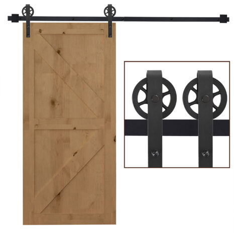 Kit de rail coulissant pour porte coulissante, design rustique, acier au carbone, 200x4x0,6 cm, jusqu’à 90 kg, noir