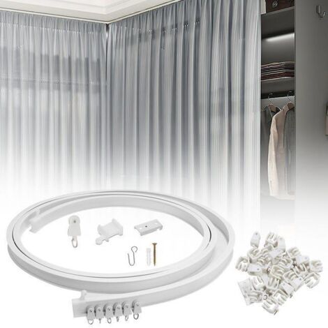Kit De Rail De Rideau Plafond Pliable, 5m Rail De Rideau Flexible Avec 40 Crochet Pour Maison Chambre Fenêtre Salle De Bain Bureau