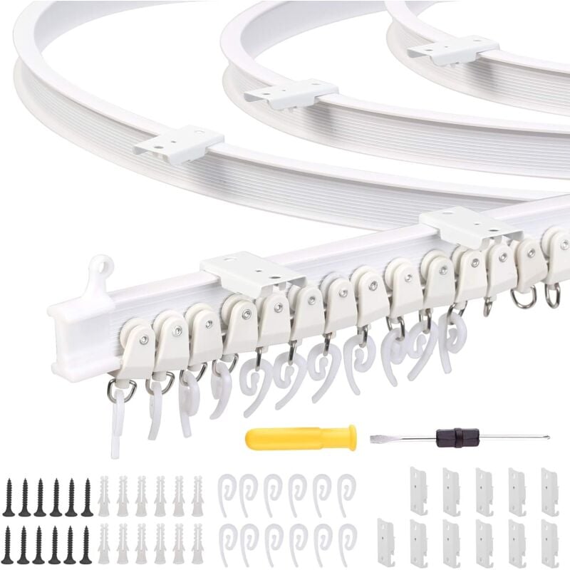 Kit de Rail de Rideau Plafond,3 m Rail de Plafond Pliable, Rail de Rideau Flexible avec 26 Crochet de rideau et 26 Poulie pour Maison Chambre Fenêtre