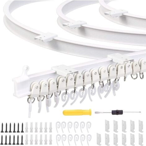 CSPARKV Kit de Rail de Rideau Plafond,3 M Rail de Plafond Pliable, Rail de Rideau Flexible avec 26 Crochet de rideau et 26 Poulie pour Maison Chambre Fenêtre Salle de bain Bureau, Blanc