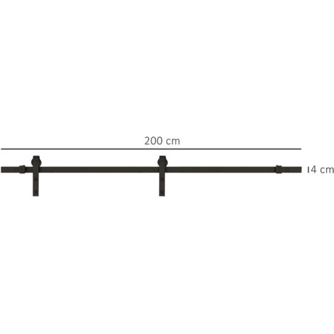 Kit de rail pour porte coulissante, capacité de charge max. 100 kg, métal, noir, 2 m, noir