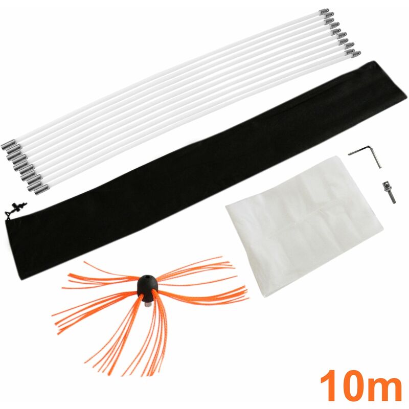 Monster-shop - Kit de ramonage 10m Nylon Flexible Hérisson de Ramonage Synthétique Nettoyage Poêle Entrainement Perceuse Électrique