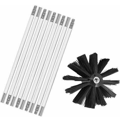 Kit de Ramonage, Cheminee Outil Nettoyage de CheminéE Brosses Kit Comprenant 9 Tiges Flexibles de 410 mm et TêTes de Brosse pour PoêLe à Bois