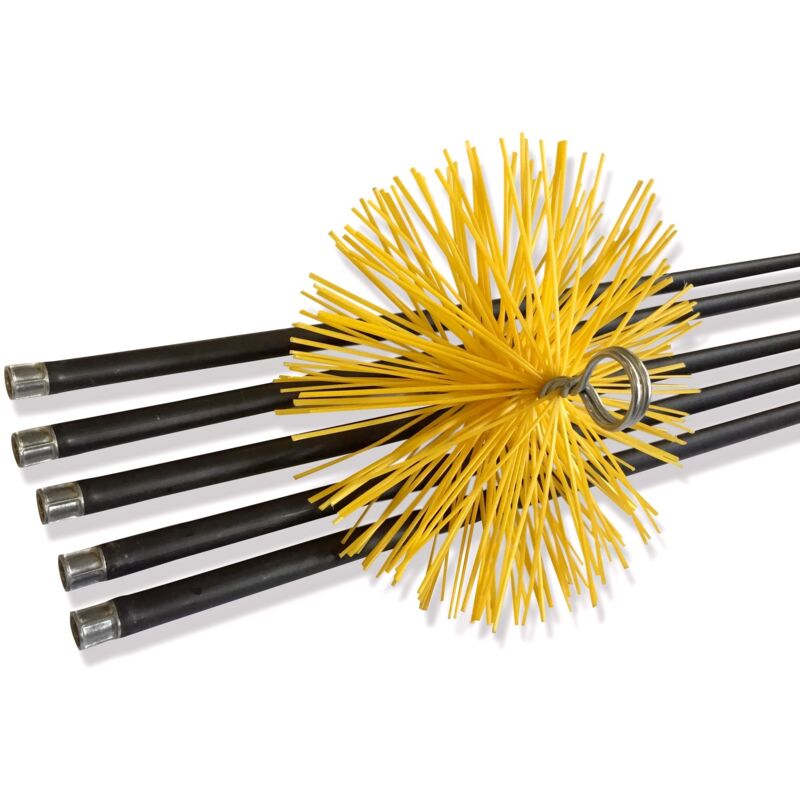 Kibros - Kit de ramonage conduits gainés Brosse hérisson synthétique 7 mètres en 5 cannes de 1,40 m - ø 250 mm - Kit complet nylon