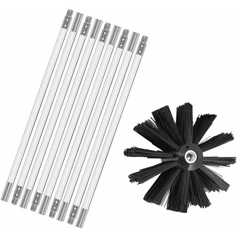 Kit de ramonage de cheminée, kit de brosses pour outils de ramonage, comprend des baguettes flexibles de 9 x 410 mm et une tête de brosse pour poêle