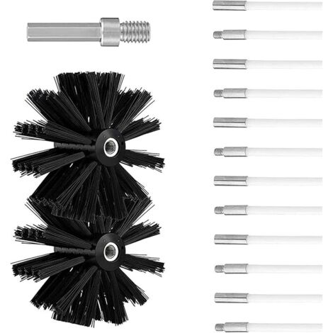 Kit de Ramonage, Diameter 200mm, Cheminee Outil Nettoyage de CheminéE Brosses Kit Comprenant 12 Tiges Flexibles de 410 mm et 2 TêTes de Brosse 200 mm de Diamètre pour PoêLe à Bois