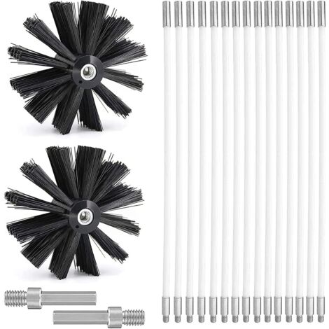 Kit de Ramonage, Kit Brosse Nettoyage Cheminée Ø150mm,Outil Nettoyage pour Cheminées avec 15 Tiges Flexibles de 410 mm et 2 TêTes de Brosse pour Cheminée,évent de Sécheuse,Tuyau d'égout,poêle à Bois