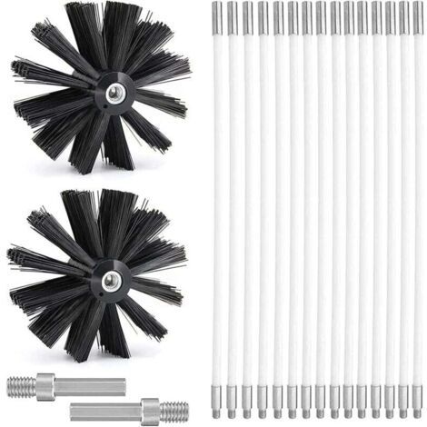 Kit de Ramonage, Kit  Nettoyage Cheminée Ø150mm,Outil Nettoyage pour Cheminées avec 15 Tiges Flexibles de 410 mm et 2 TêTes de  pour Cheminée,évent de Sécheuse,Tuyau d'égout,poêle à Bois