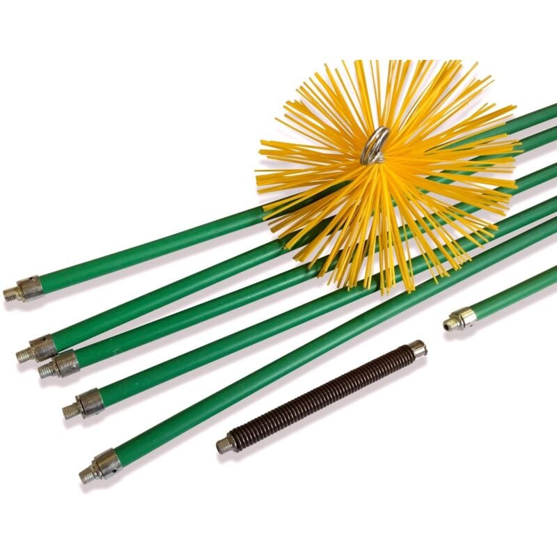 Kibros - Kit de ramonage pro conduits gainés Hérisson synthétique ø 250 mm 8 m en 6 cannes autobloquantes ø 18mm creuses Ressort de départ 51,4 m +