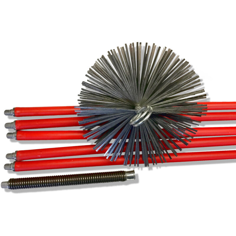 Kibros - Kit de ramonage pro conduits non gainés Hérisson acier plat ø 250 mm 8,50 m 6 cannes Ressort de départ Embouts métal Cheminées poêles