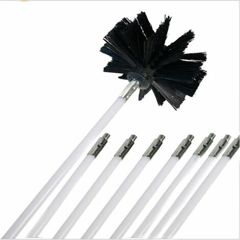 Kit de ramonage pro conduits non gainés Ressort de départ Hérisson acier plat Embouts métal Cheminées poêles chaudières gouttières canalisations,(60010) tige mm6 + 1 tête de brosse