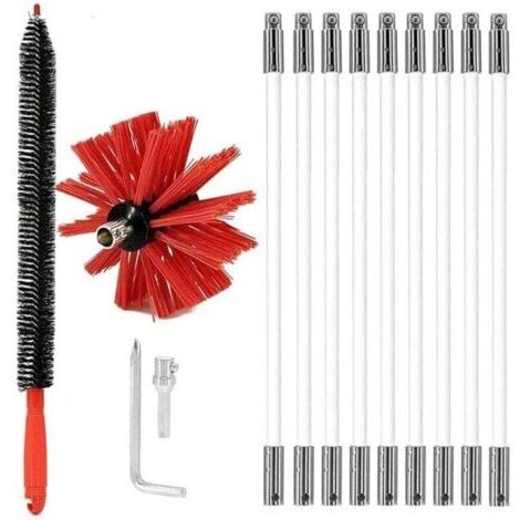 Kit de ramonage, système de verrouillage à bouton chromé, kit de ramonage, brosse de ramonage, outil de ramonage avec 9 tiges flexibles (couleur : 9 tiges, taille : 410 mm)