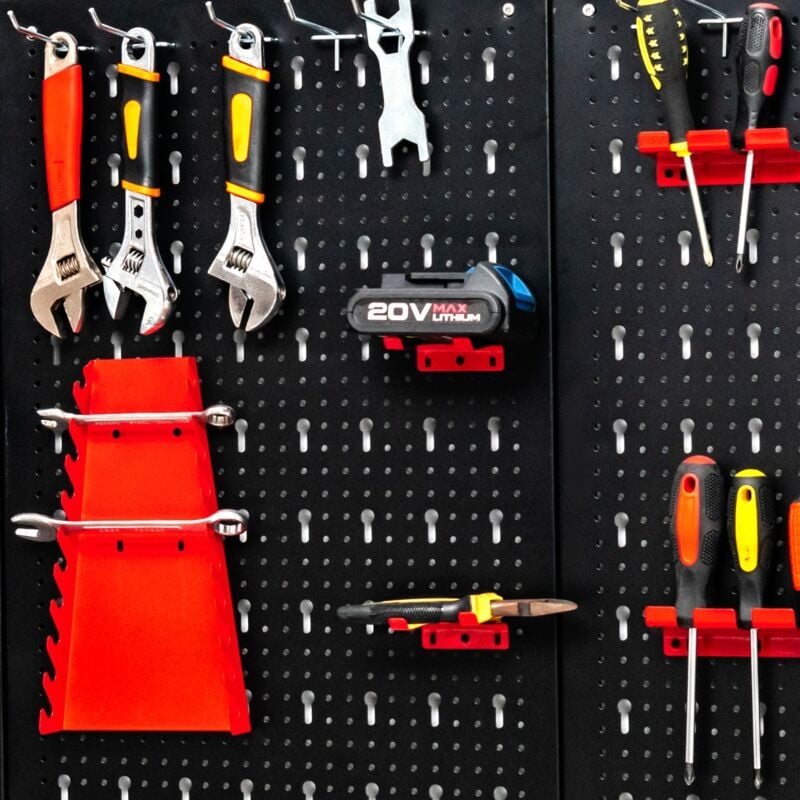 Kit de Rangement d'Outils en Métal avec 3 Panneaux Perforés 25 Accessoires de Suspension pour Garage Atelier Entrepôt Noir Rouge CW7837 design in