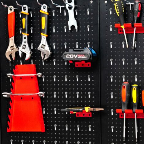 Kit de Rangement d'Outils en Métal avec 3 Panneaux Perforés 25 Accessoires de Suspension pour Garage Atelier Entrepôt Noir Rouge CW7837 Maison Chic