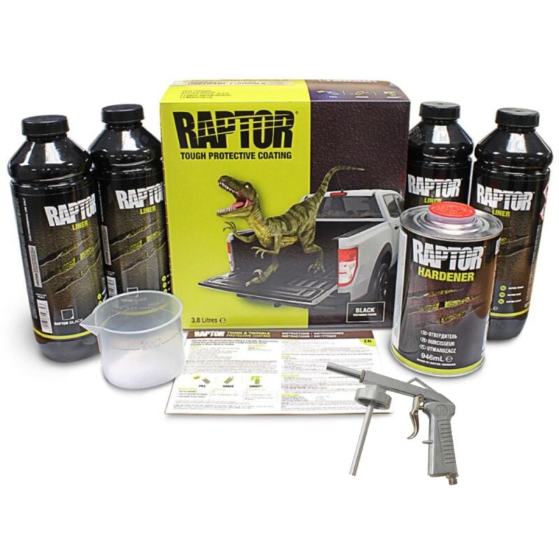 U-pol - Kit de Raptor Noir 4 bouteille, durcisseur et pistolet inclus upol