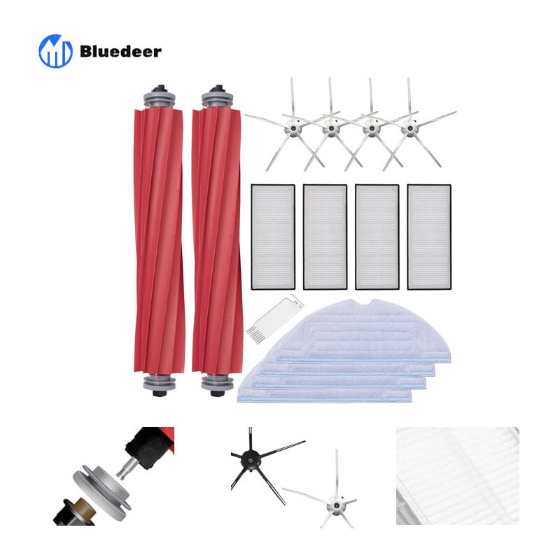 Bluedeer - Kit de rechange compatible avec Roborock S7 S75 S70 S7Max S7Maxv T7s Plus Q7 max Kit avec filtres, brosses latérales, rouleau central et