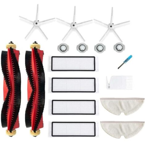 Kit de Rechange pour aspirateur Xiaomi Roborock S6 S60 S65 S5 Max T6 Comprenant 2 brosses à Rouleaux, 3 brosses latérales, 4 filtres Hepa, 2 Chiffons de Balai d'origine